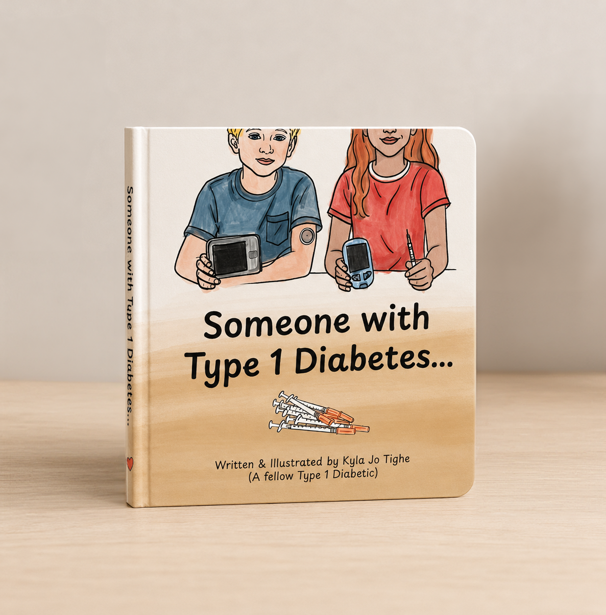Book titled 'Someone with Type 1 Diabetes' on a beige background